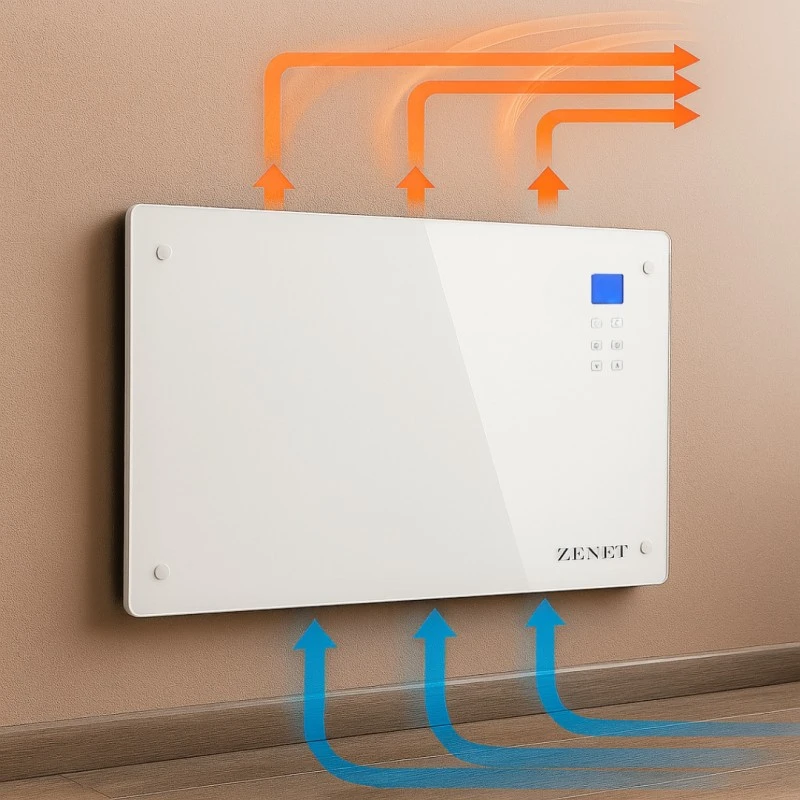 Zenet ZET-526 Подов и стенен конвектор бял, нагревател за въздух 1500W, Бял стъклен панел с дистанционно управление